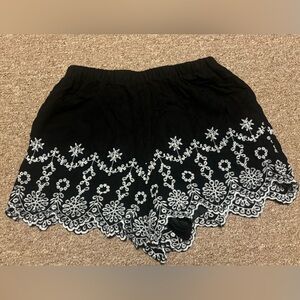 PacSun Women’s Black and White Embroidered Shorts